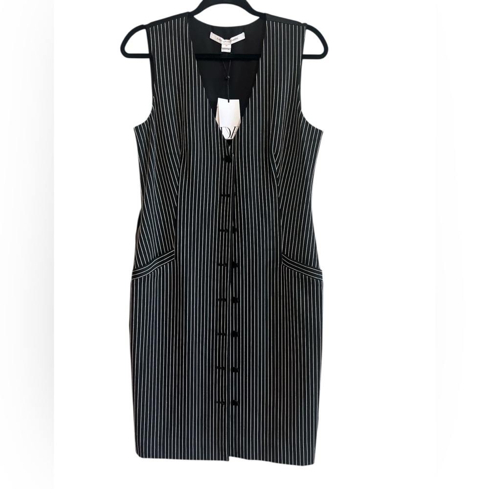 Diane Von Furstenberg Black and White Pinstripe Midi Dress Size 10